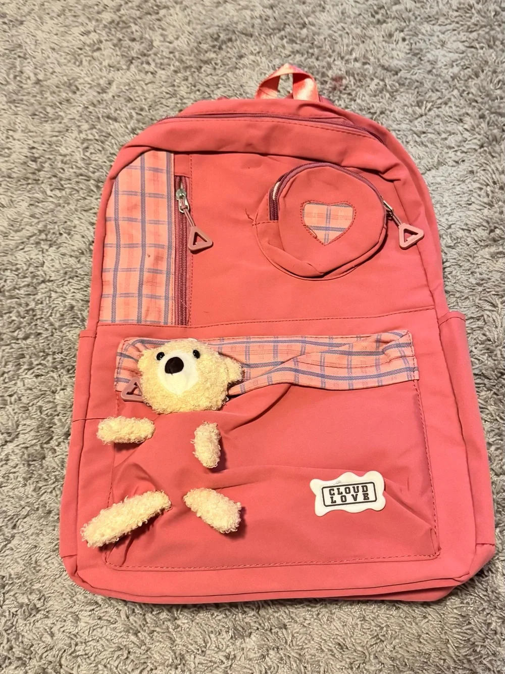 Kids Plush Bear Backpack in Coral Pink